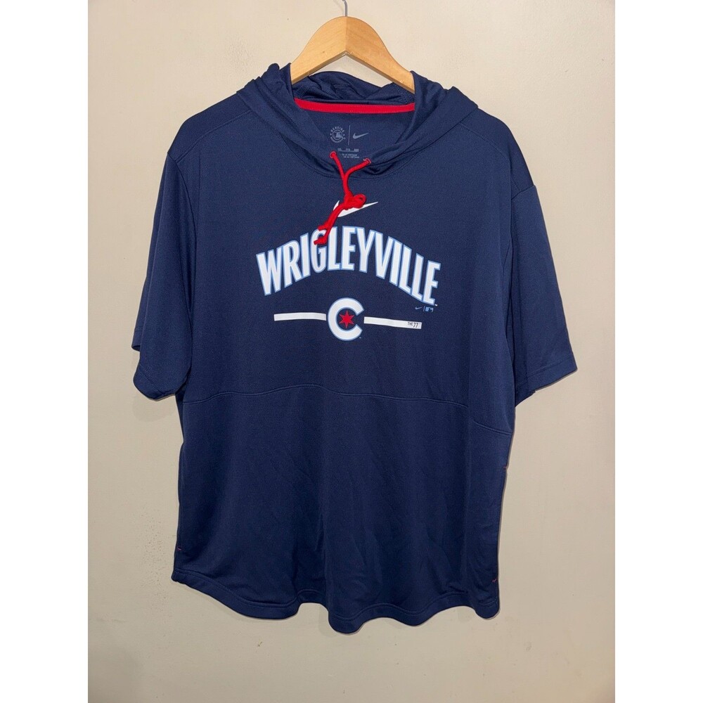 2XL Nike MLB Chicago Cubs Wrigleyville Team Issued PE Short Sleeve Hoodie Shirt